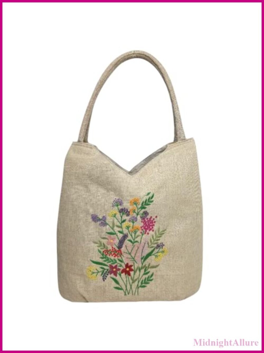 Embroidered Canvas Tote Bag Women's Shoulder Hobo Handbag Zip Large